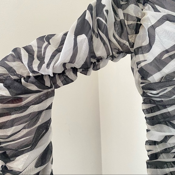 PLT zebra print ruched mesh button up dress - Picture 6 of 9